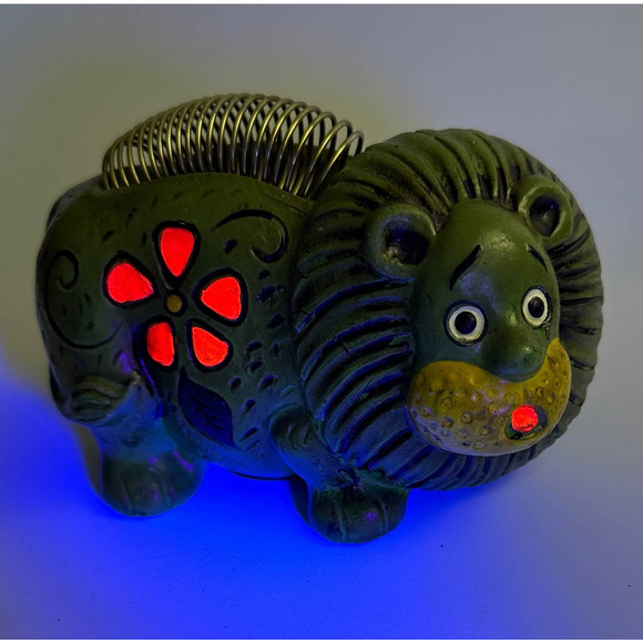 1970's Lion Bank, Pen And Note Holder Neon Black Light Glowy Pink Green Yellow - Picture 4 of 13